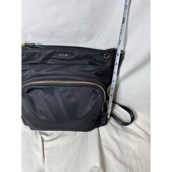 TUMI Voyageur Capri Crossbody Black Nylon Travel Bag Gold Hardware - Picture 3 of 10